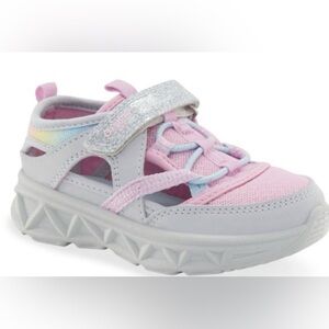 Oshkosh B’Gosh Toddler Girls Washable Pink & Gray Velcro Sandals Size 11 Toddler